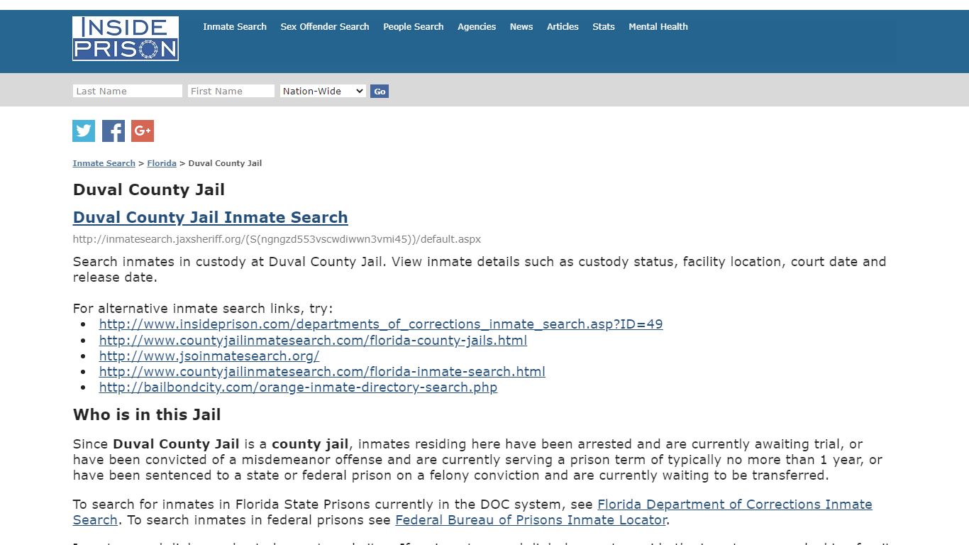 Duval County Jail - Florida - Inmate Search